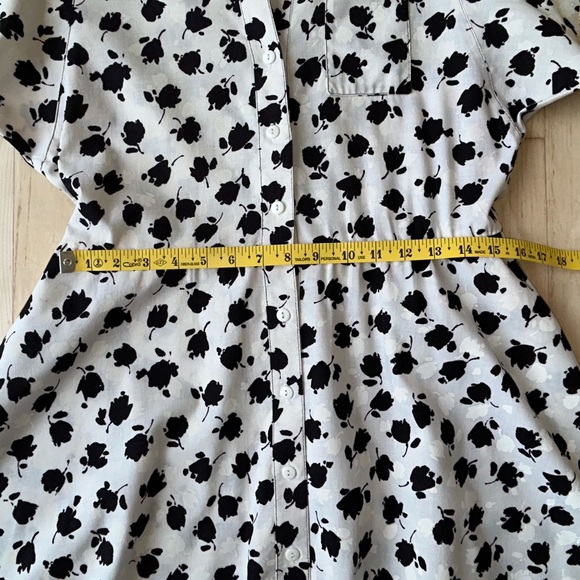 Vintage 70s 80s Petites by Willi Cotton Shirtwaist Dress Black/Ivory Floral Sz 8 - Picture 10 of 15